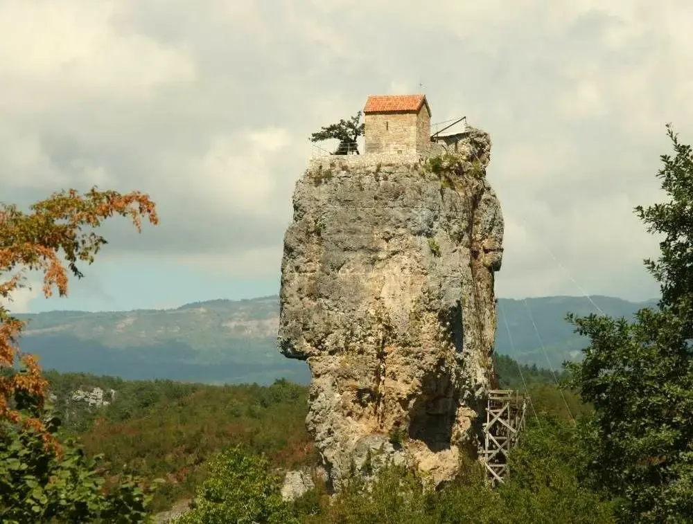 Katskhi pillar with a small church on top
